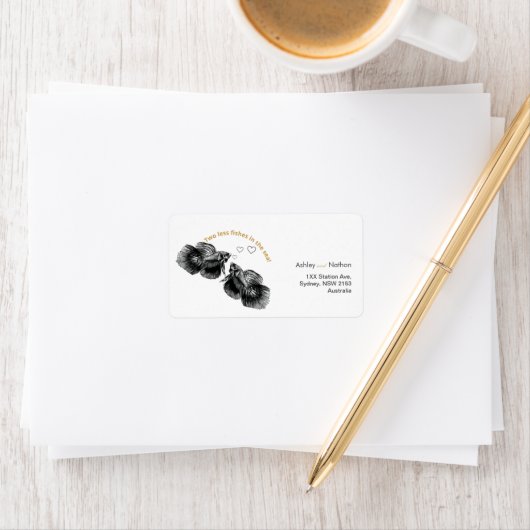 Elegante Zwarte Goud Waterverf Vis Bruiloft Etiket (Insitu)