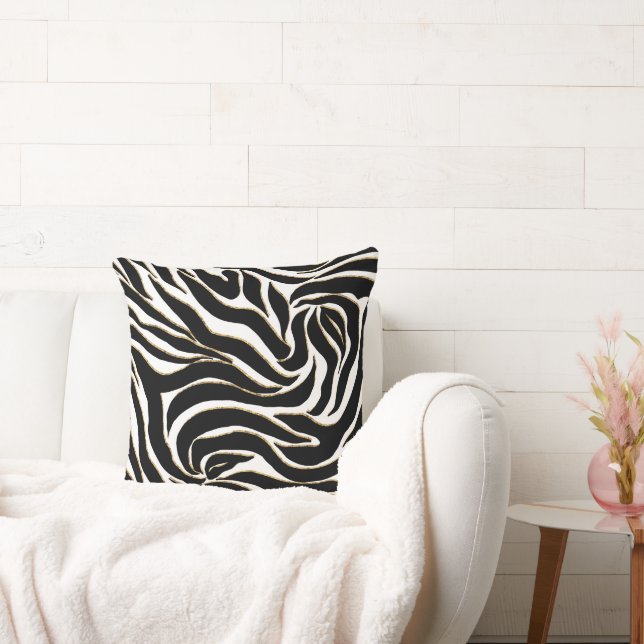 Elegante zwarte goud zebra witte dierenprint kussen (Bank)