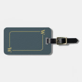 Elegante zwarte goudblauwe gestreepte monogram bagagelabel (Voorkant horizontaal)