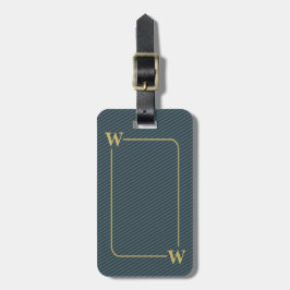 Elegante zwarte goudblauwe gestreepte monogram bagagelabel