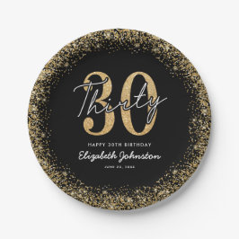 Elegante zwarte gouden 30e verjaardag papieren bor bordje
