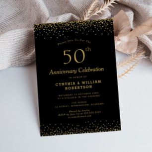 Elegante zwarte gouden 50ste huwelijksverjaardag kaart