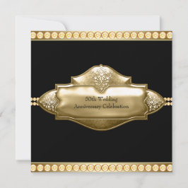 Elegante Zwarte Gouden 50ste Huwelijksverjaardag Kaart
