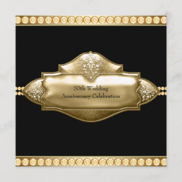 Elegante Zwarte Gouden 50ste Huwelijksverjaardag Kaart
