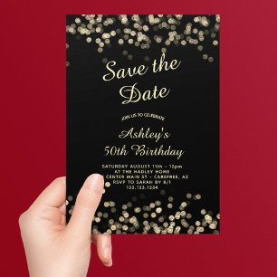 Elegante Zwarte Gouden 50ste Verjaardag Save The Date