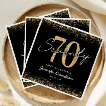 Elegante zwarte gouden 70e verjaardag servetten