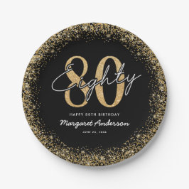 Elegante Zwarte Gouden 80e Verjaardag Papieren Bor Bordje