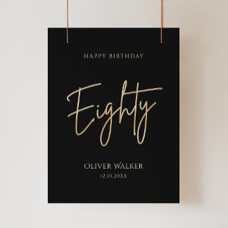 Elegante Zwarte Gouden 80e Verjaardagsfeest Poster