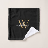 Elegante Zwarte Gouden Aangepaste Monogram Script Bad Handdoek (Wasdoekje)