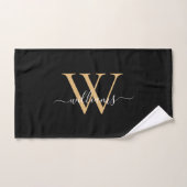 Elegante Zwarte Gouden Aangepaste Monogram Script  Handdoek (Handdoek)
