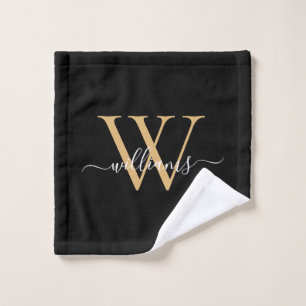 Elegante Zwarte Gouden Aangepaste Monogram Script  Washandje