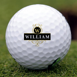 Elegante Zwarte Gouden Aanpasbare Monogram Golfballen