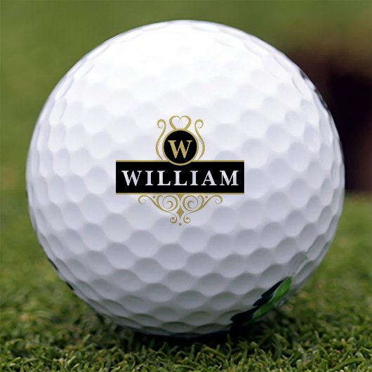 Elegante Zwarte Gouden Aanpasbare Monogram Golfballen