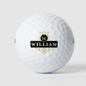 Elegante Zwarte Gouden Aanpasbare Monogram Golfballen (Voorkant)
