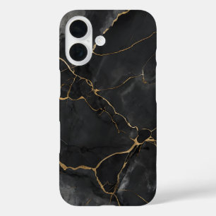 Elegante zwarte gouden aderen marmeren telefoonhoe iPhone 16 hoesje