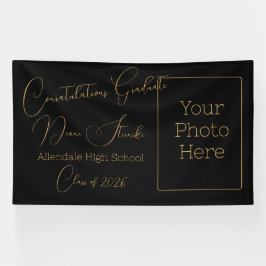 Elegante Zwarte & Gouden Afstudeerfeest Spandoek