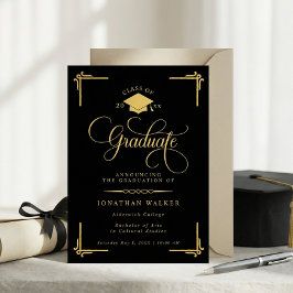 Elegante Zwarte Gouden Afstuderen Aankondiging