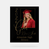 Elegante zwarte & gouden afstuderen acryl bord (Voorkant)