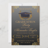 Elegante Zwarte & Gouden Afstuderen Kaart (Voorkant)