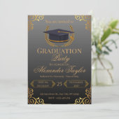 Elegante Zwarte & Gouden Afstuderen Kaart (Staand voorkant)