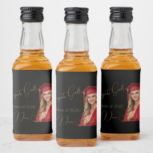 Elegante Zwarte & Gouden Afstuderen Likeurfles Etiket (Flessen)