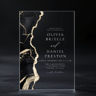 Elegante zwarte gouden agaat bruiloft Elegant Chic Acryl Uitnodigingen