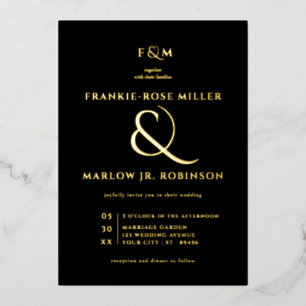 Elegante Zwarte Gouden Ampersand Moderne Luxe Trou Folie Uitnodiging