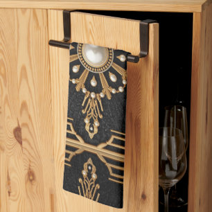 Elegante zwarte gouden Art Deco parels Theedoek