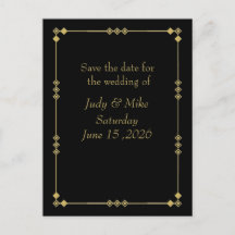 Elegante zwarte & gouden Art Deco Save the date ka