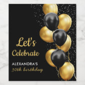 Elegante zwarte gouden ballon Chic verjaardag Wijn Etiket (Enkel label)