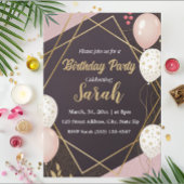 Elegante zwarte gouden ballon roze verjaardag kaart