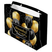 Elegante zwarte gouden ballon verjaardag groot cadeauzakje (Achterkant Gekanteld)