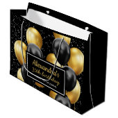 Elegante zwarte gouden ballon verjaardag groot cadeauzakje (Voorkant Gekanteld)