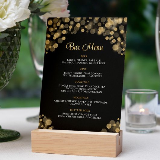 Elegante zwarte & gouden bar menu kaart