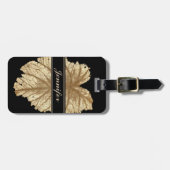 Elegante Zwarte Gouden Blad Dames Luxe Persoonlijk Bagagelabel (Voorkant horizontaal)