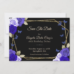 Elegante Zwarte Gouden Blauwe Rozen 18e Verjaardag Save The Date