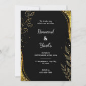Elegante zwarte gouden bloem | Leaf Design Wedding Kaart (Voorkant)