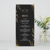 Elegante zwarte gouden bloem | Leaf Design Wedding Menu (Staand voorkant)