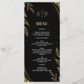 Elegante zwarte gouden bloem | Leaf Design Wedding Menu (Voorkant)