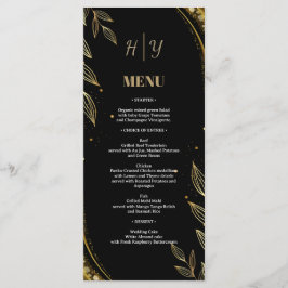 Elegante zwarte gouden bloem | Leaf Design Wedding Menu