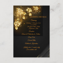Elegante zwarte & gouden bloemen bruiloft details 