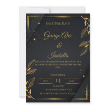 Elegante zwarte & gouden bloemen save-the-datekaar