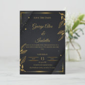 Elegante zwarte & gouden bloemen save-the-datekaar save the date (Staand voorkant)