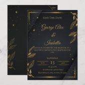 Elegante zwarte & gouden bloemen save-the-datekaar save the date (Voorkant / Achterkant)