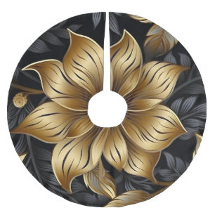 Elegante Zwarte Gouden Bloemendesign Kerstmis Kerstboom Rok