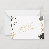 Elegante Zwarte Gouden Bloemige Bruiloft RSVP Notitiekaartje (Achterkant)