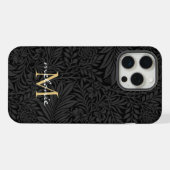 Elegante zwarte gouden bloemrijke script monogram iPhone hoesje (Achterkant horizontaal)