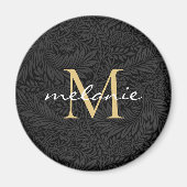 Elegante Zwarte Gouden Bloemrijke Script Monogram Magneet (Voorkant)