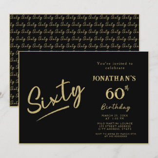 Elegante Zwarte Gouden Borstel Schrift 60e Verjaar Kaart