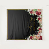 Elegante zwarte gouden bourgondisch blozend bloems wandkleed (Voorkant (horizontaal))